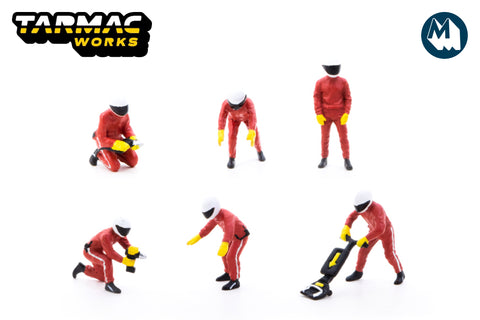 1:64 American Diorama / Tarmac Works - Red Pit Crew Figures Set (T64F-007-RED)