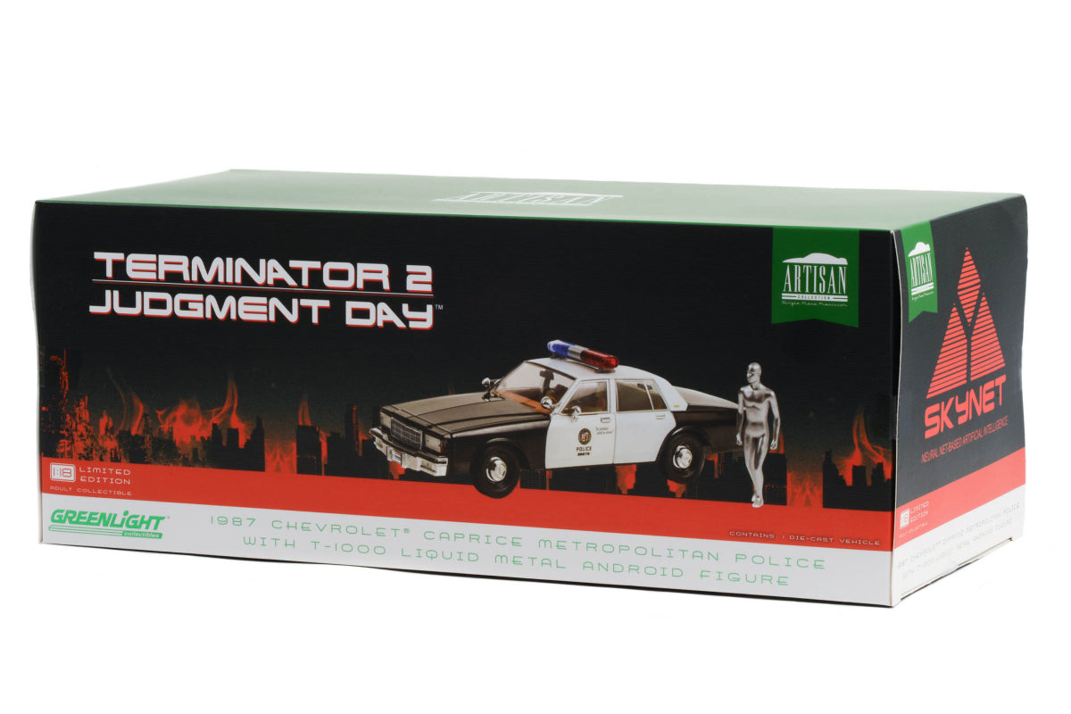 1:18 - Terminator 2: Judgment Day / 1987 Chevrolet Caprice Metropolitan Police with T-1000 Liquid Metal Android Figure