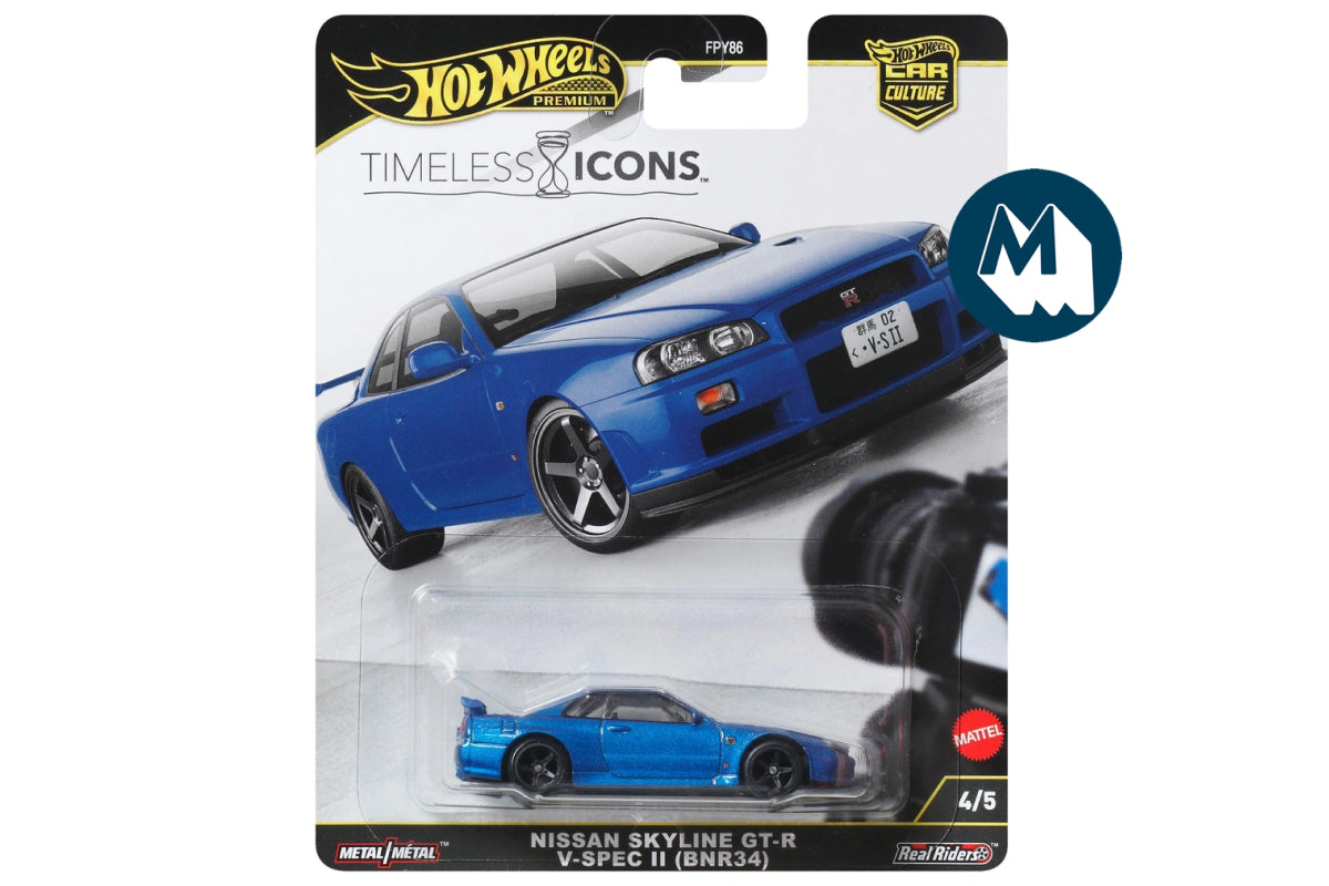 Hot Wheels Car Culture 2025 Mix 8 Timeless Icons / #4 - Nissan Skyline GT-R V·Spec II (BNR34) (Bayside Blue)