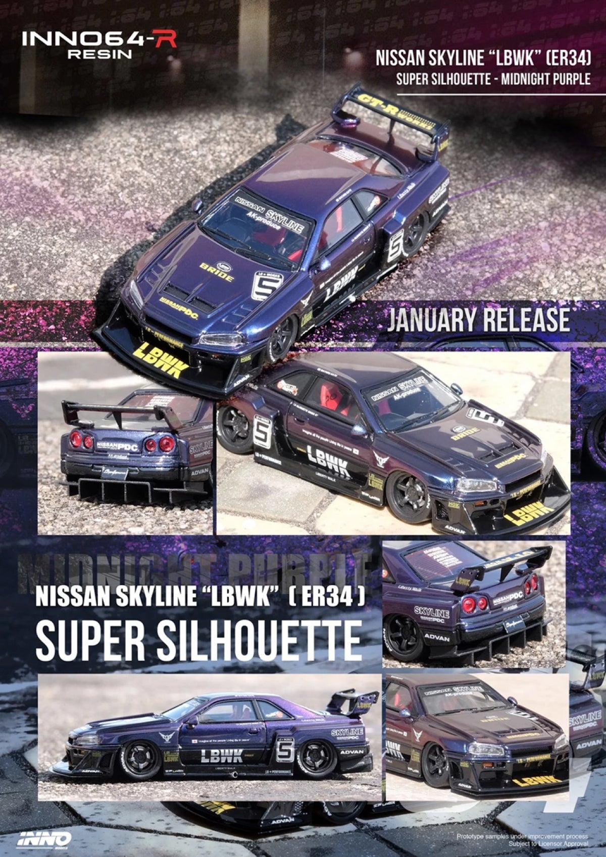 Nissan Skyline "LBWK" (ER34) Super Silhouette (Midnight Purple II / Resin)