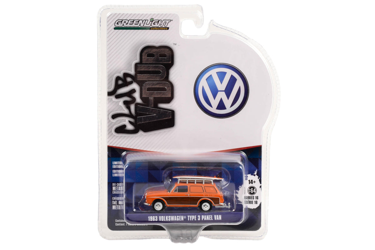 1963 Volkswagen Type 3 Panel Van Woody with Roof Rack and Surfboard