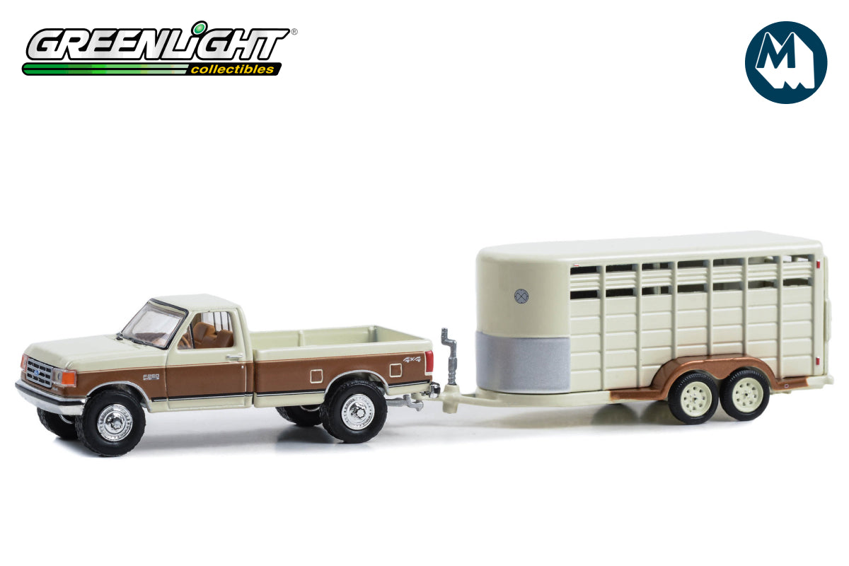 1991 Ford F-250 XLT Lariat with Livestock Trailer (Colonial White & Desert Tan Metallic)