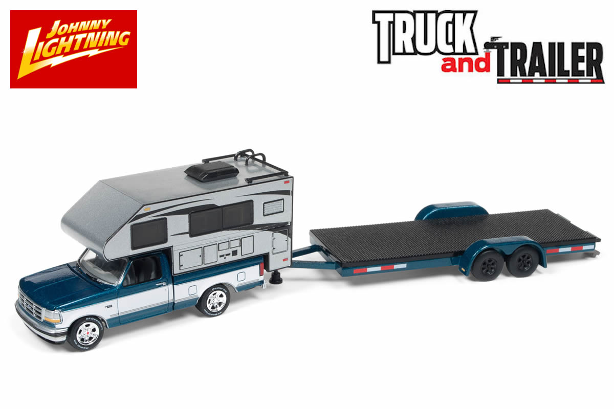 1993 Ford F-150 w/ Truck Camper with Open Car Trailer