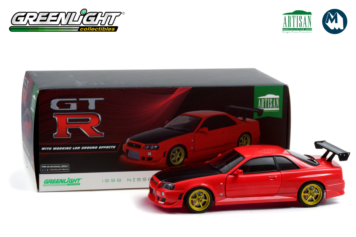 1:18 - 1999 Nissan Skyline GT-R (R34) - Red with Neon LED Light Underglow