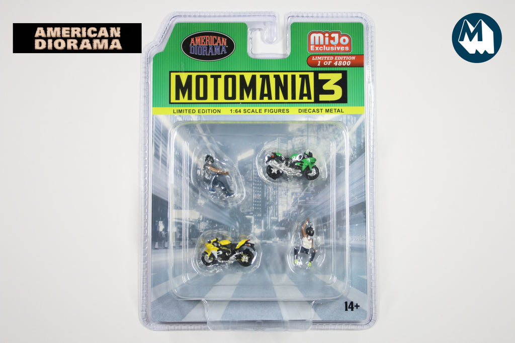 Motomania 3 4 Piece Diecast Figures 1:64 Scale American Diorama