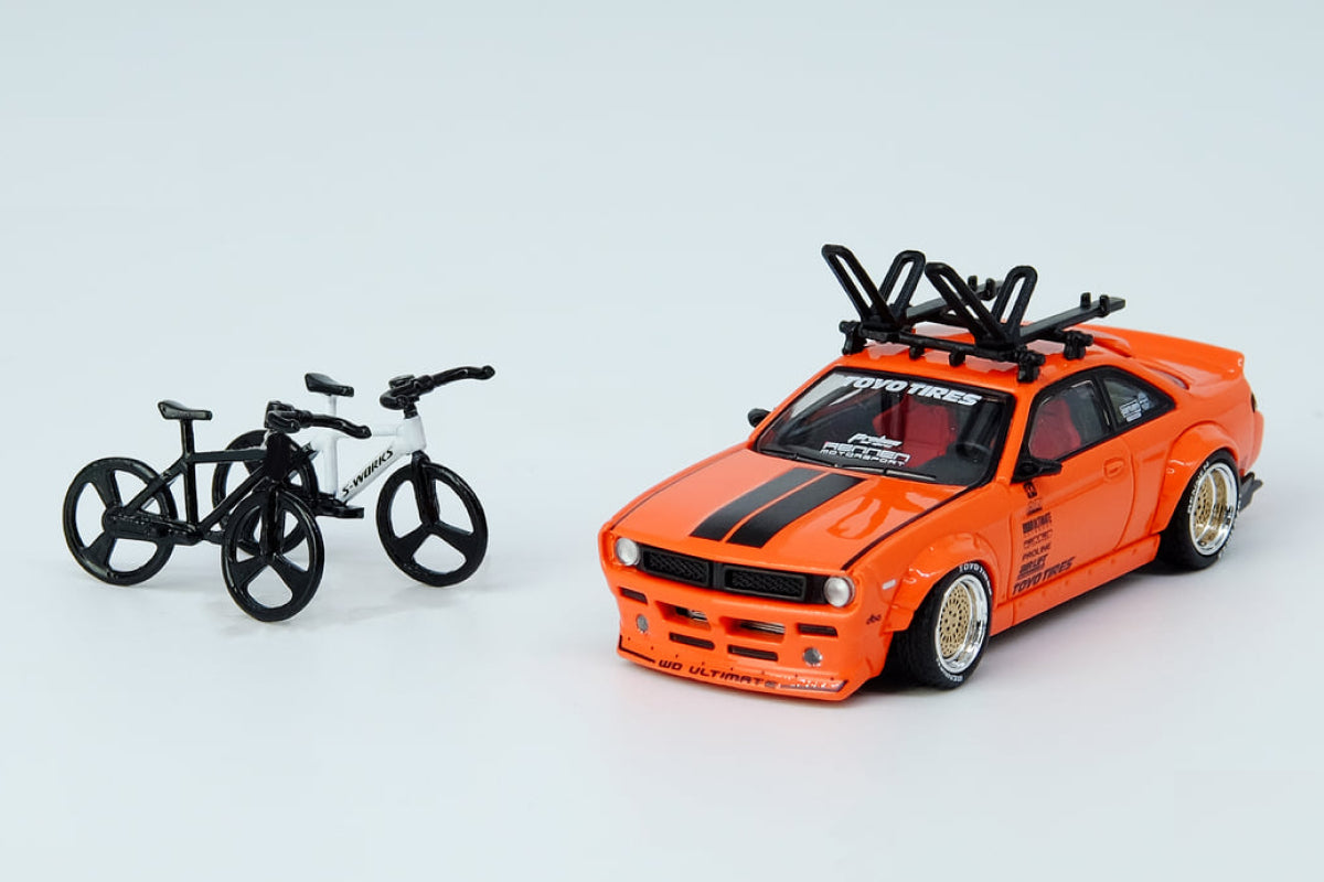 Nissan Silvia S14 Rocket Bunny Boss Aero with Roof Rack and Bicycles