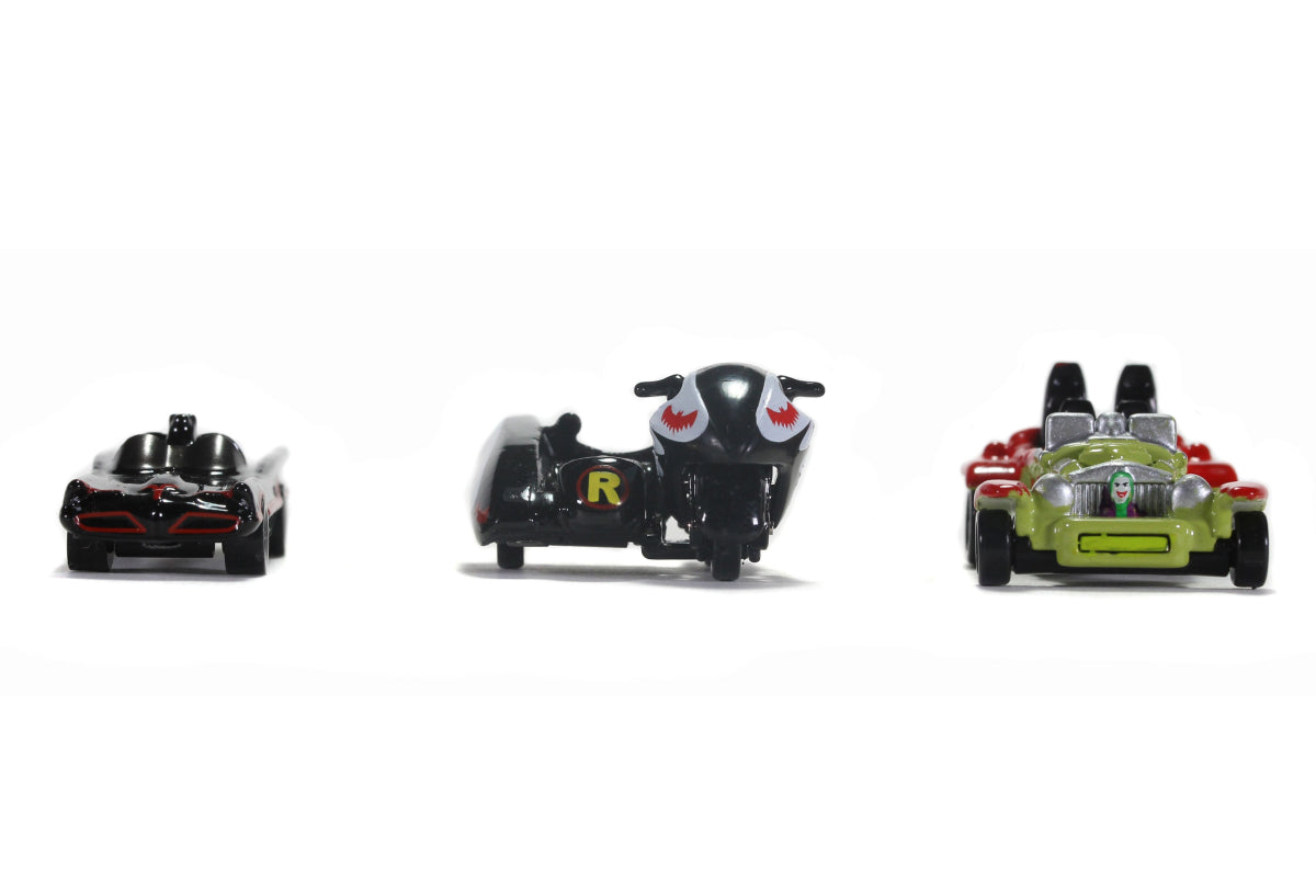 Nano Hollywood Rides - Batman (Classic Batmobile, Batcycle & Jokermobile)