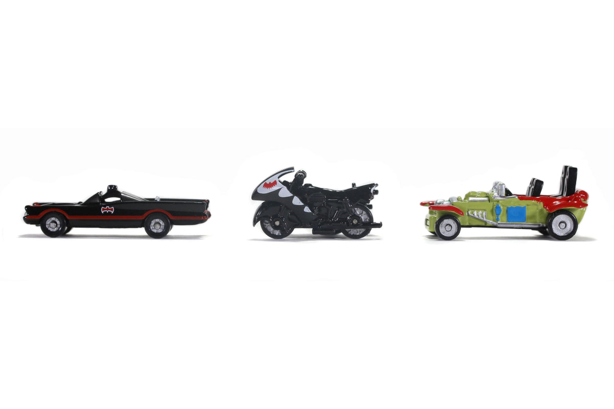 Nano Hollywood Rides - Batman (Classic Batmobile, Batcycle & Jokermobile)