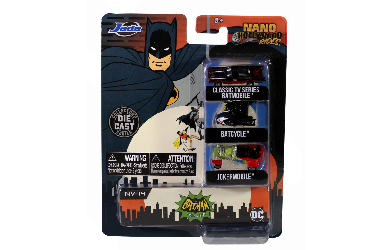 Nano Hollywood Rides - Batman (Classic Batmobile, Batcycle & Jokermobile)