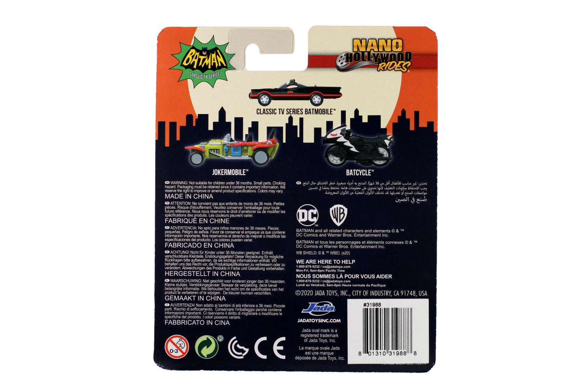 Nano Hollywood Rides - Batman (Classic Batmobile, Batcycle & Jokermobile)