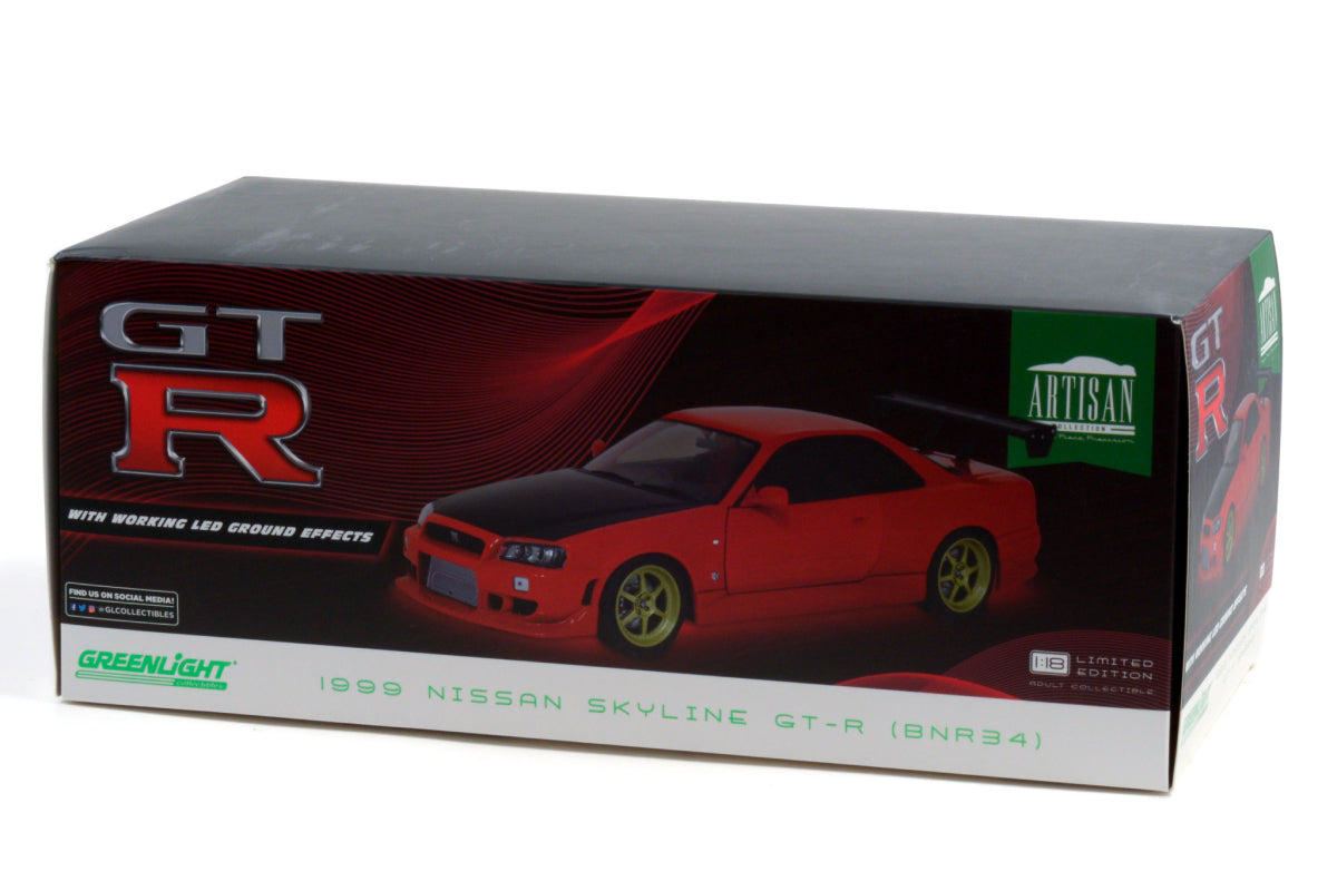 1:18 - 1999 Nissan Skyline GT-R (R34) - Red with Neon LED Light Underglow