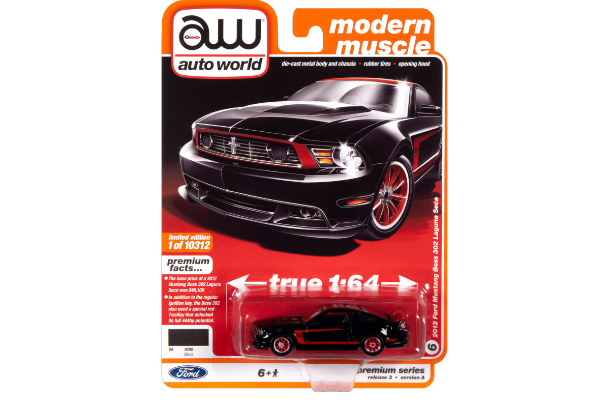 2012 Ford Mustang Boss 302 Launa Seca (Gloss Black with Red Stripes, Roof & Rear Spoiler)