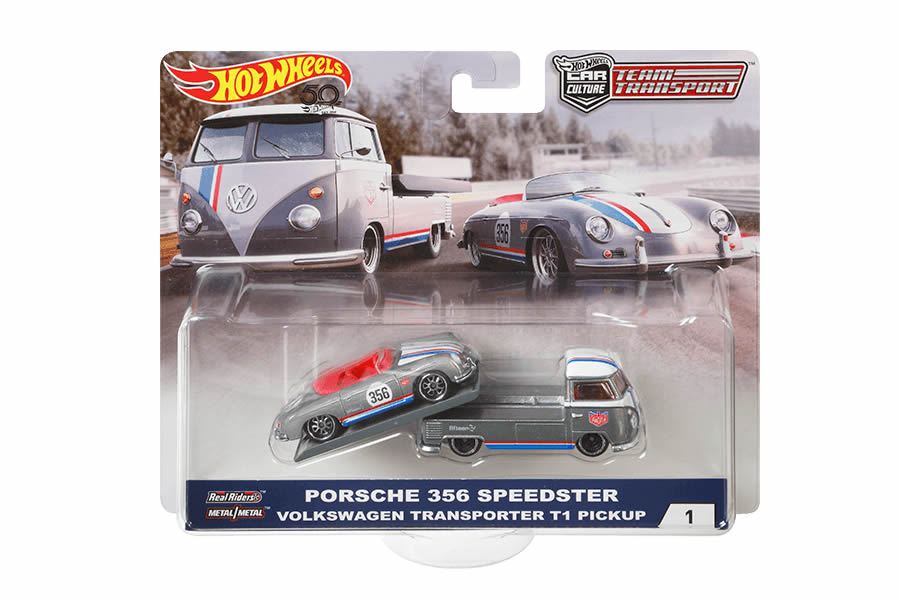 Hot Wheels Team Transport #1 – Porsche 356 Speedster + VW Transporter – 1/64 – NEUF