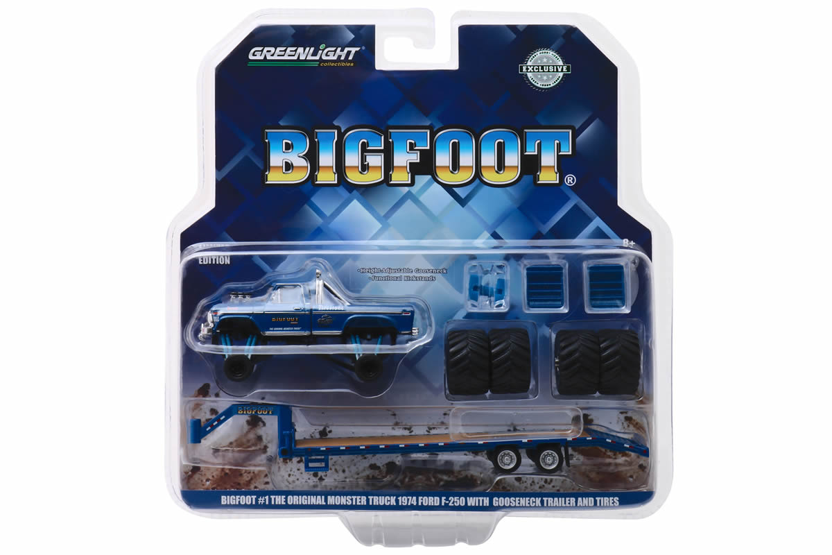 Bigfoot #1 The Original Monster Truck (1979) - 1974 Ford F-250 Monster Truck on Gooseneck Trailer with Regular and Replacement 66" Tyres
