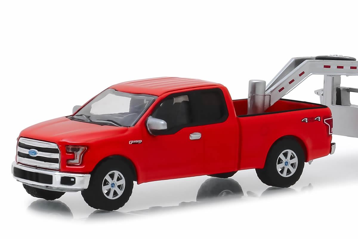 2017 Ford F-150 in Red and Gooseneck Trailer in Silver