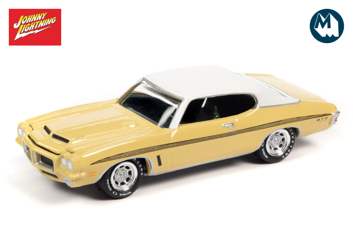 1972 Pontiac GTO (Monarch Yellow with Flat White Roof. Black Side Stripes)