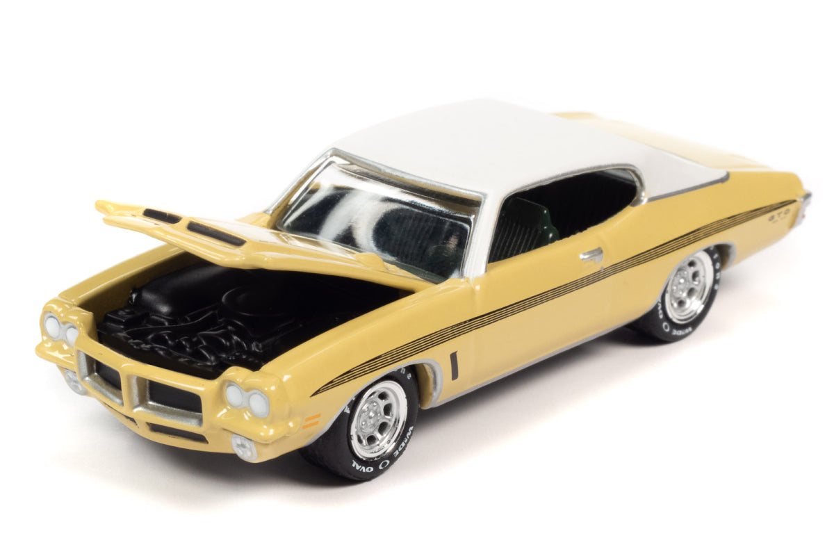 1972 Pontiac GTO (Monarch Yellow with Flat White Roof. Black Side Stripes)