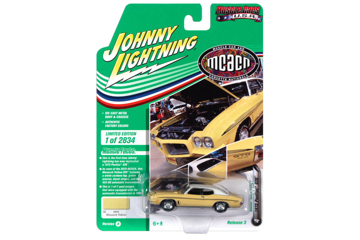 1972 Pontiac GTO (Monarch Yellow with Flat White Roof. Black Side Stripes)
