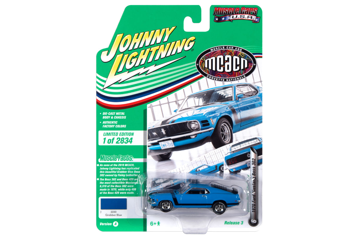 1970 Ford Mustang Boss 302 (Grabber Blue w/BOSS 302 Black Side Stripes & Hood Stripes)