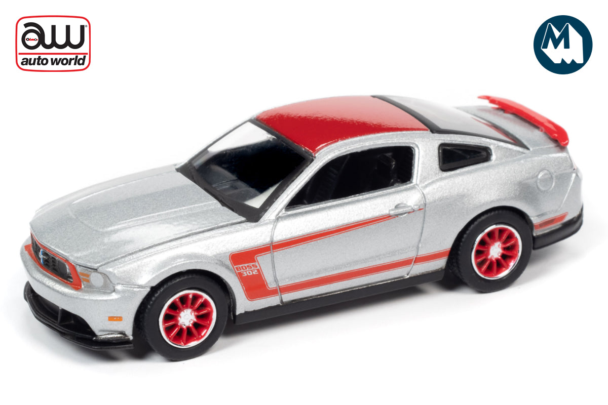 2012 Ford Mustang Boss 302 Launa Seca (Silver with Red Stripes, Roof & Rear Spoiler)