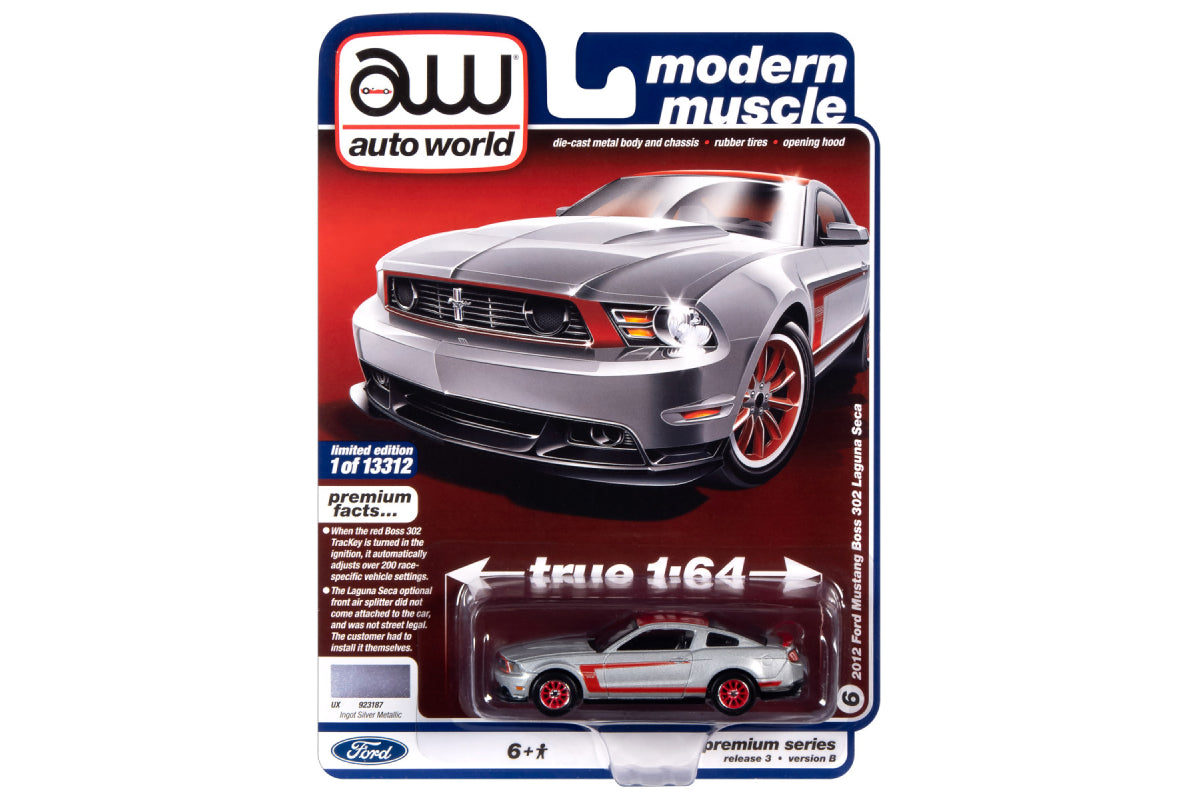 2012 Ford Mustang Boss 302 Launa Seca (Silver with Red Stripes, Roof & Rear Spoiler)