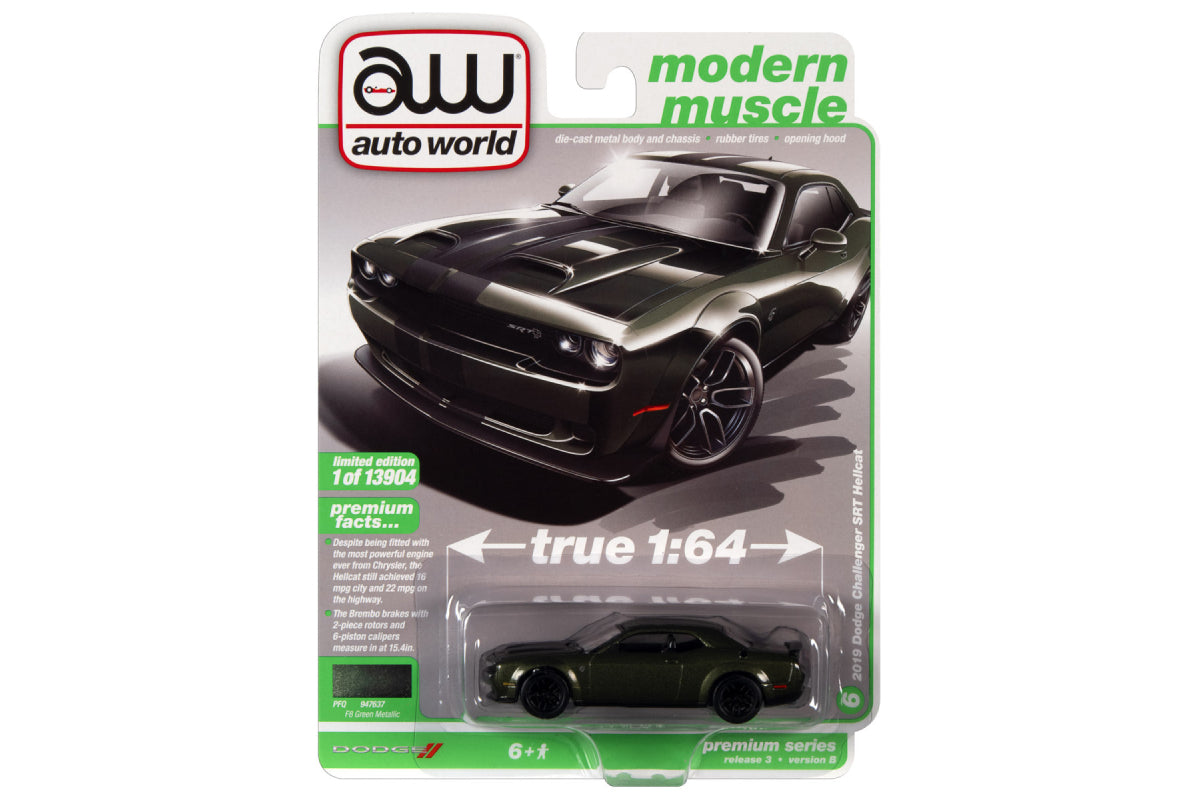 2019 Dodge Challenger Hellcat (F8 Green Metallic w/Twin Carbon Stripes)