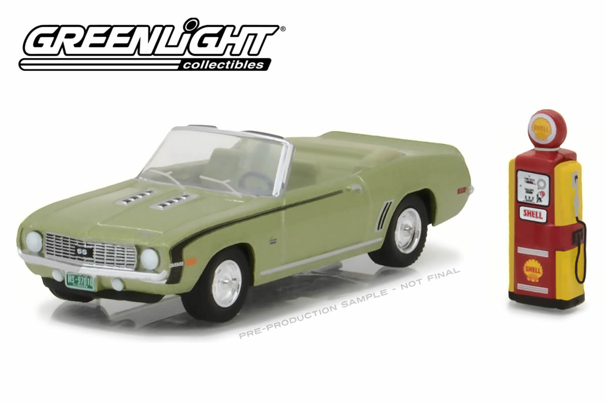 1969 Chevy Camaro Convertible with Vintage Gas Pump