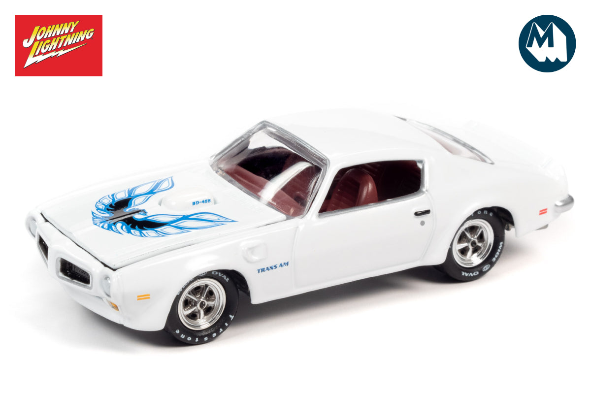 1973 Pontiac Trans Am (Cameo White with Blue & Black Bird Graphics on Hood)