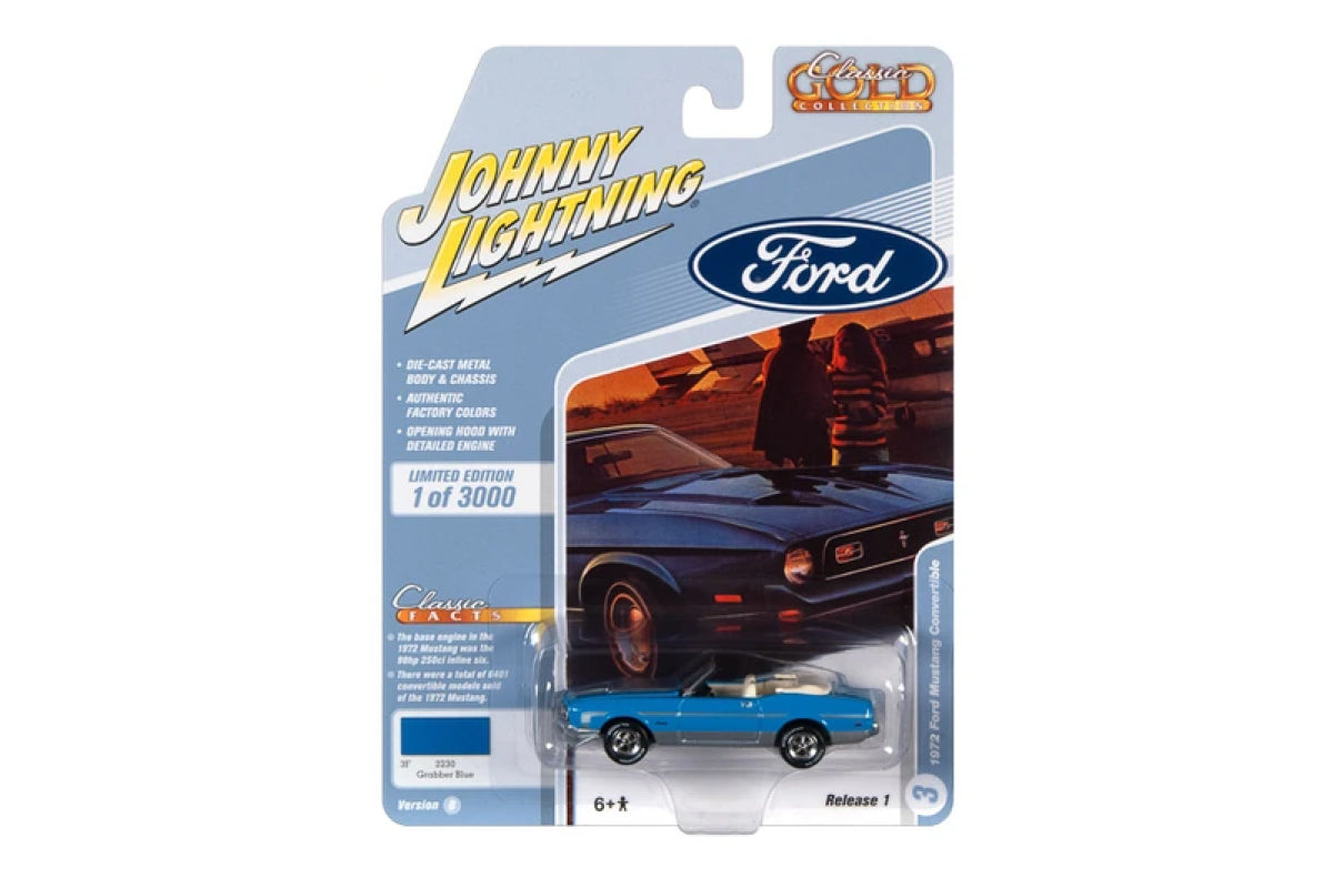 1972 Ford Mustang Convertible (Grabber Blue, Silver Stripes)