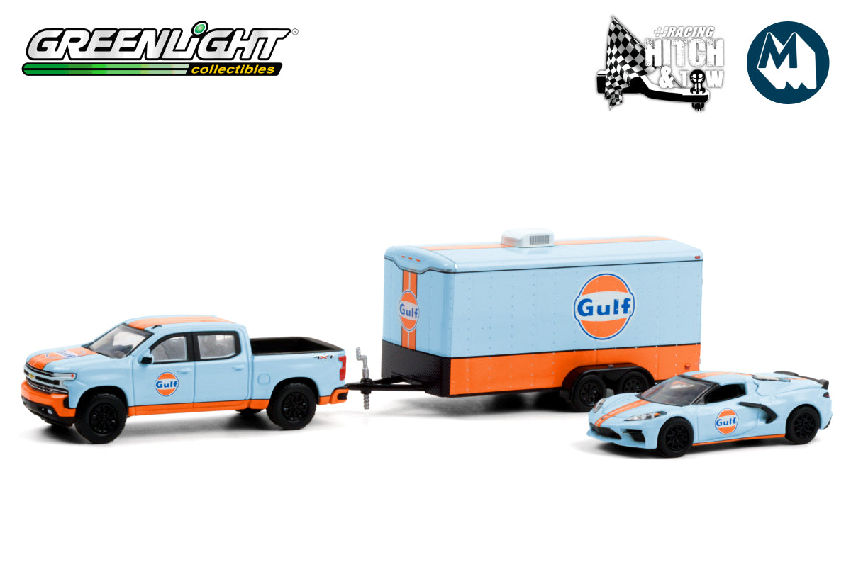 2021 Chevrolet Silverado and 2021 Chevrolet Corvette C8 Stingray Gulf Oil with Enclosed Gulf Oil Car Hauler