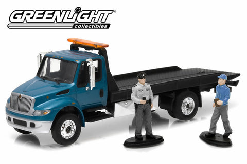 2013 International Durastar 4400 Flatbed Truck with Tow Truck Driver and Police Officer