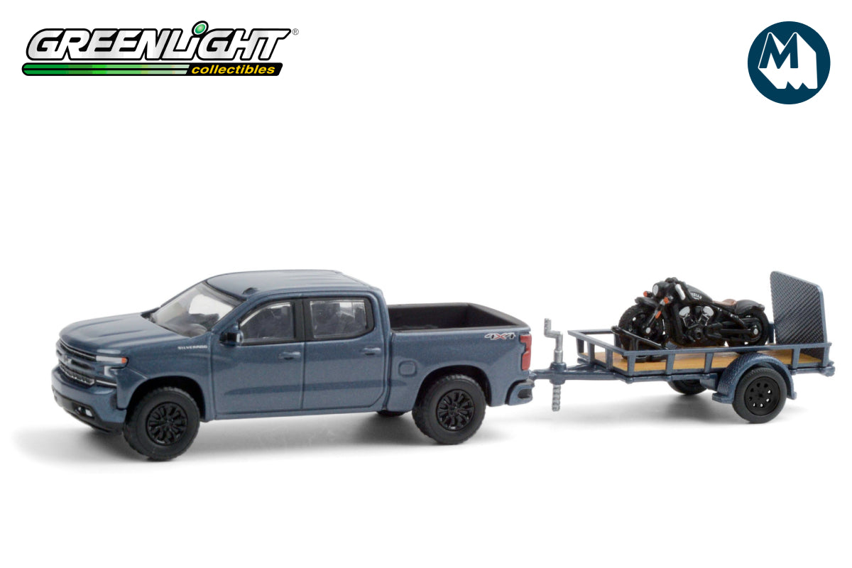 2020 Chevrolet Silverado and Utility Trailer with 2020 Indian Scout Bobber Motorcycle