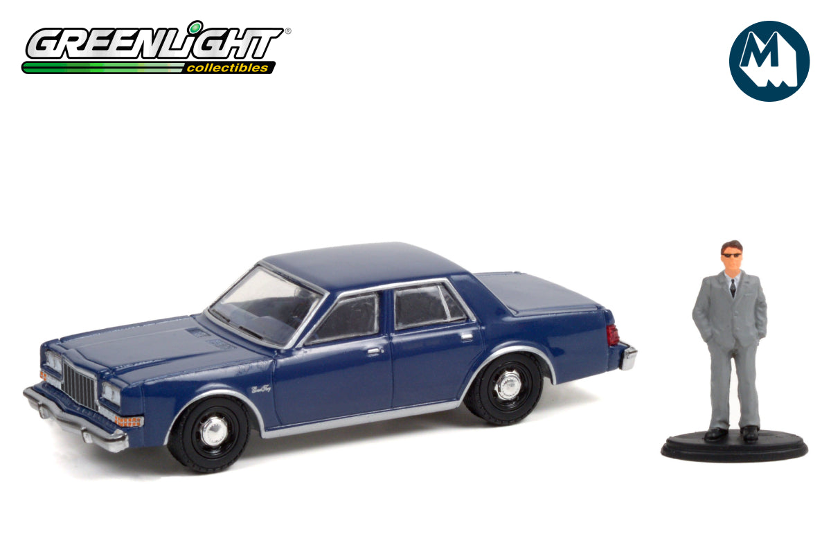 1986 Plymouth Grand Fury Unmarked Police Car with Man in Suit - Navy Blue