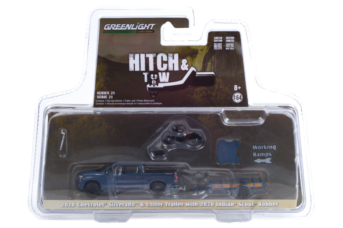 2020 Chevrolet Silverado and Utility Trailer with 2020 Indian Scout Bobber Motorcycle