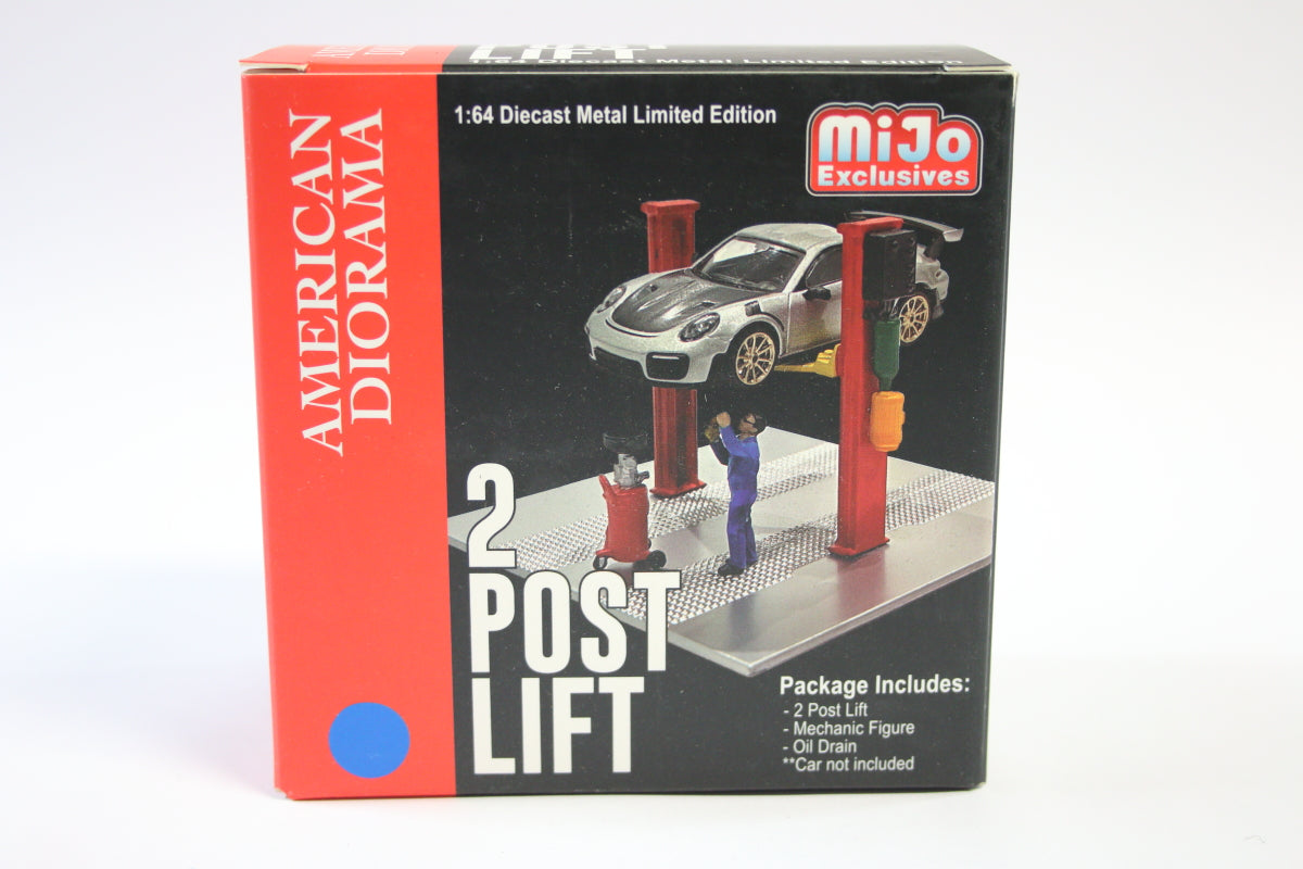 1:64 American Diorama 2 Post Lift Set in Blue (AD-38376)