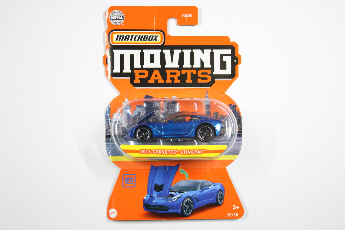 Matchbox 2016 Corvette Stingray Pull-Back Toy Car | 1:64 Scale With Moving Parts & Flashing Light | Blue