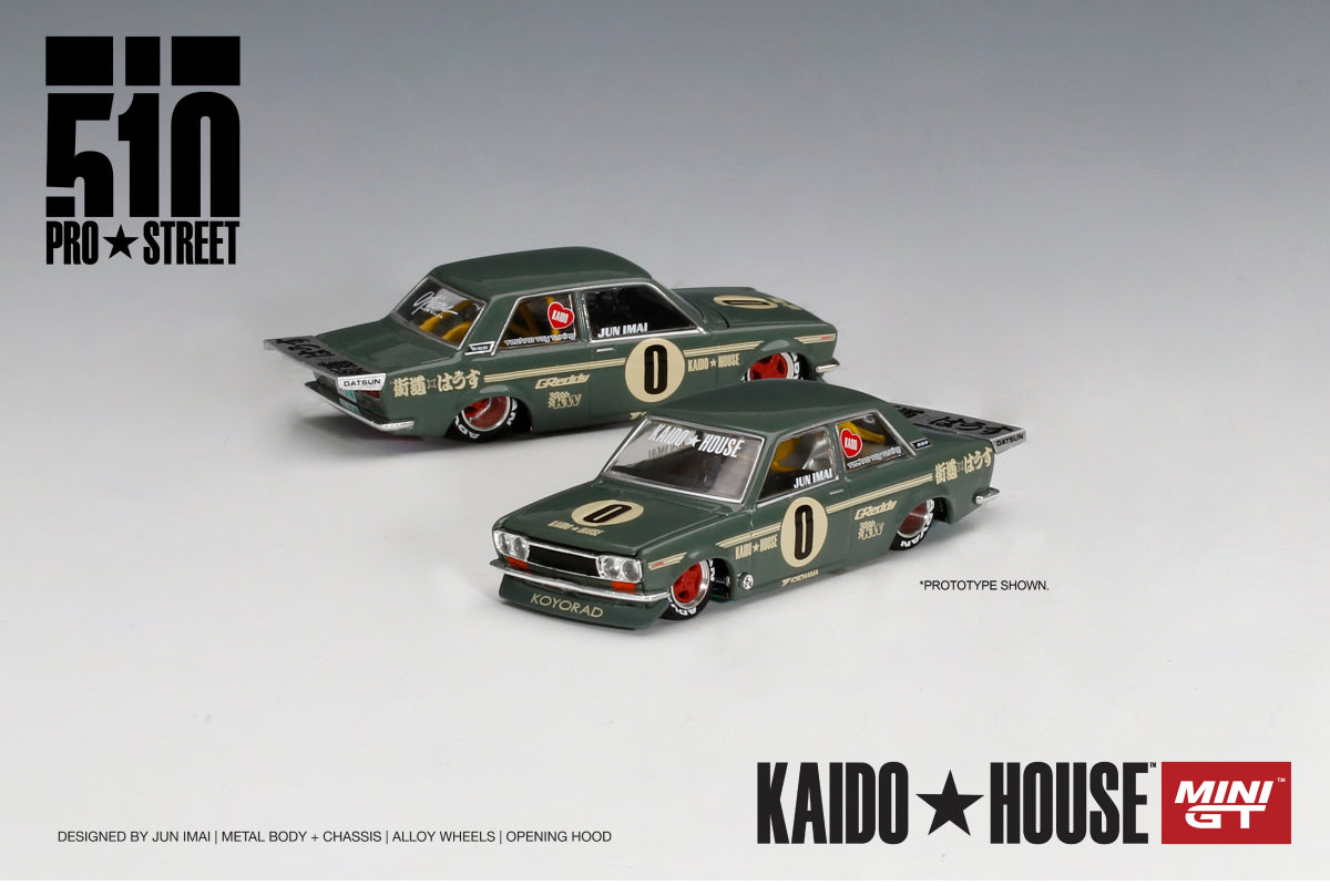 #001 - Datsun 510 Pro Street - KAIDO★HOUSE x MINI GT (OG Green)