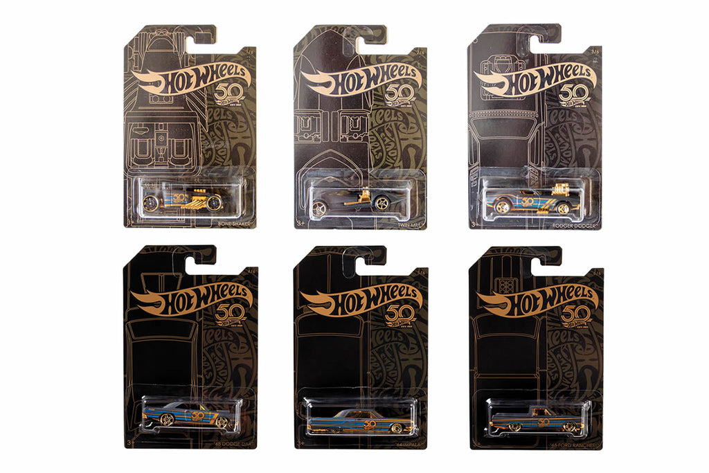 Hot wheels black and clearance gold 50th anniversary