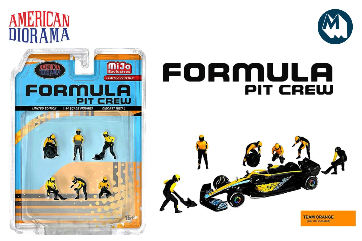 1:64 American Diorama - Formula Pit Crew Figures "Team Orange" (AD-2441MJ)