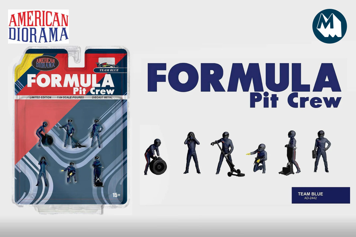 1:64 American Diorama - Formula Pit Crew Figures "Team Blue" (AD-2442MJ)