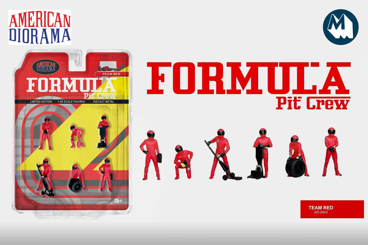 1:64 American Diorama - Formula Pit Crew Figures "Team Red" (AD-2443MJ)
