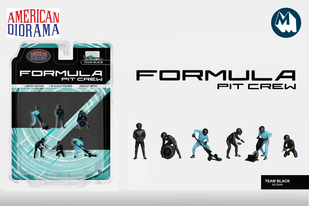 1:64 American Diorama - Formula Pit Crew Figures "Team Black" (AD-2444MJ)