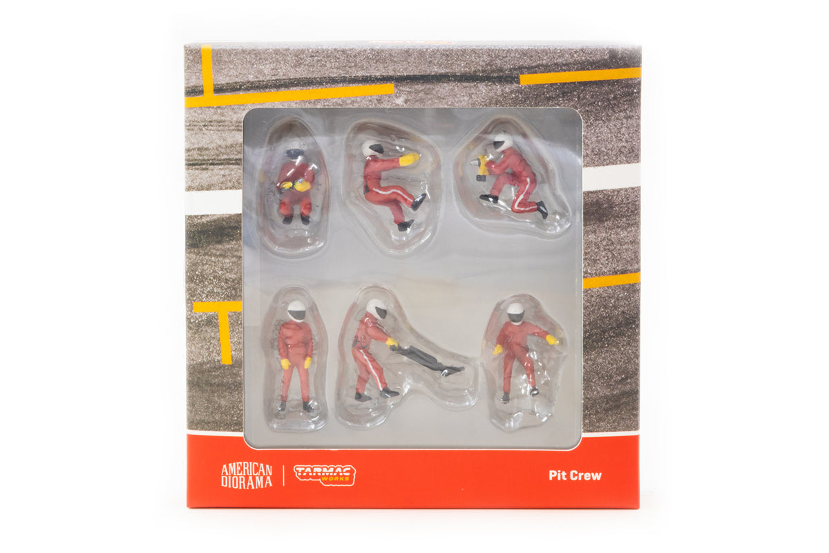 1:64 American Diorama / Tarmac Works - Red Pit Crew Figures Set (T64F-007-RED)