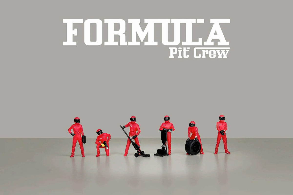 1:64 American Diorama - Formula Pit Crew Figures "Team Red" (AD-2443MJ)