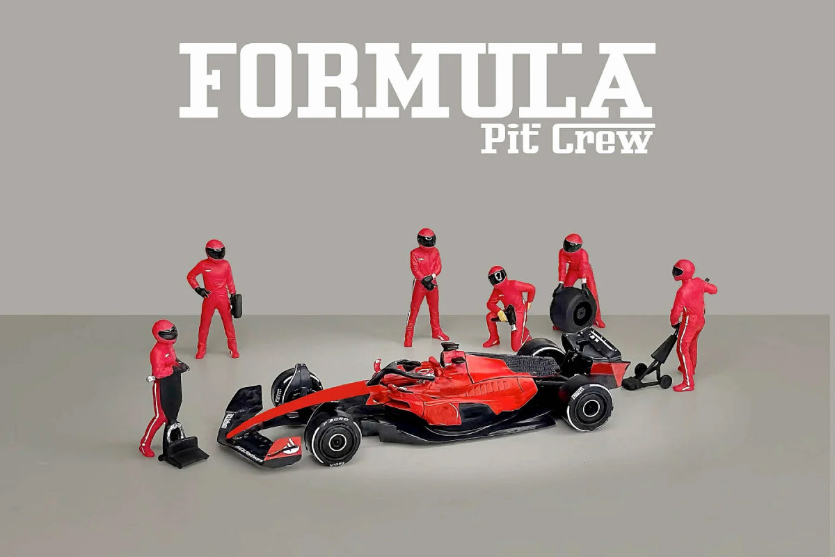 1:64 American Diorama - Formula Pit Crew Figures "Team Red" (AD-2443MJ)