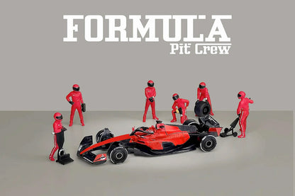 1:64 American Diorama - Formula Pit Crew Figures "Team Red" (AD-2443MJ)