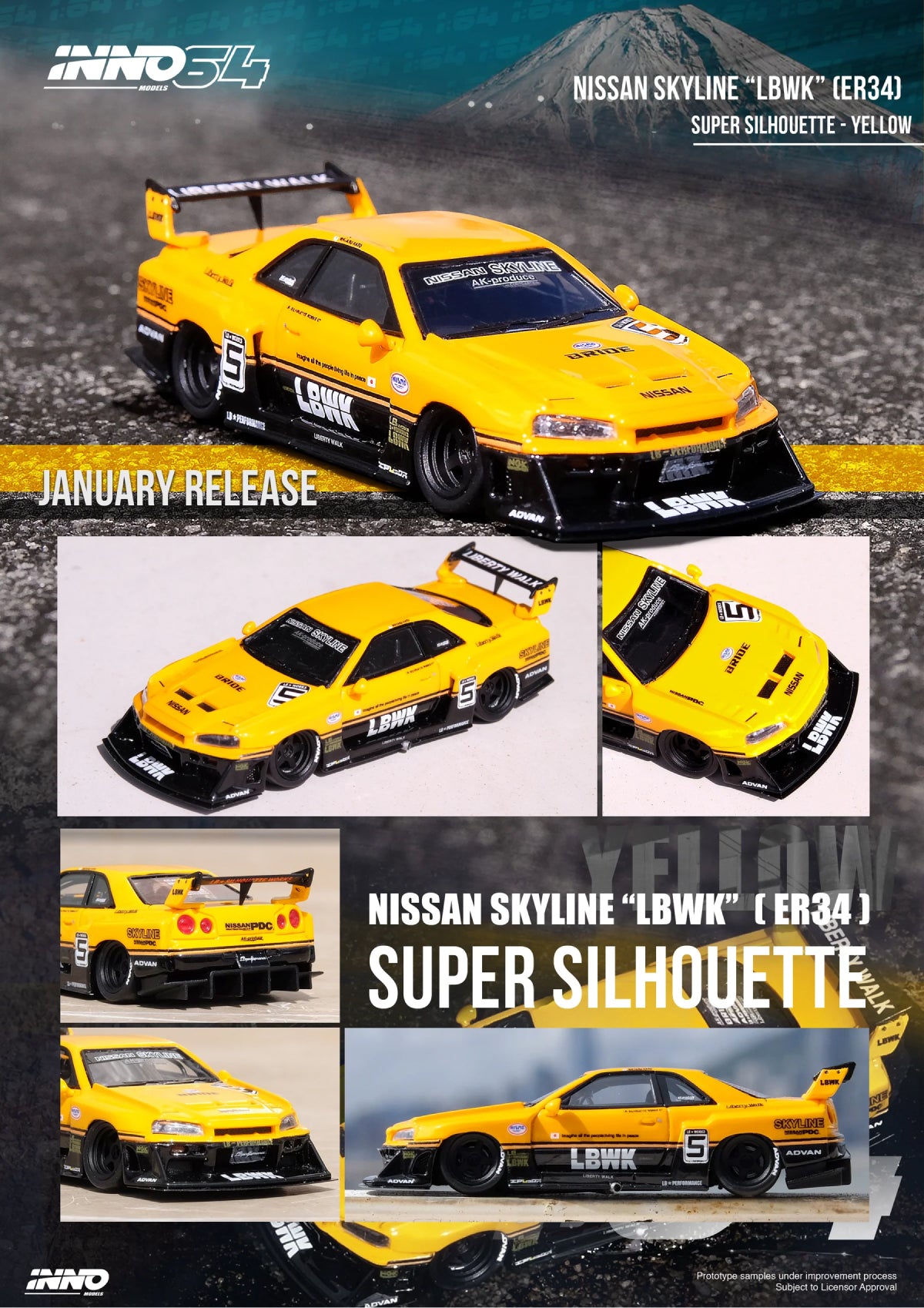 Nissan Skyline "LBWK" (ER34) Super Silhouette (Yellow / Resin)
