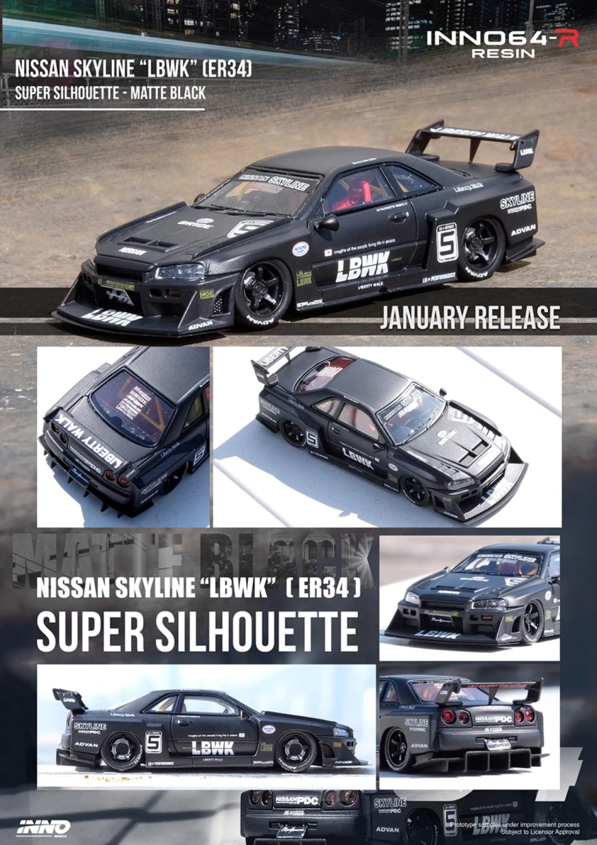 Nissan Skyline "LBWK" (ER34) Super Silhouette (Matt Black / Resin)