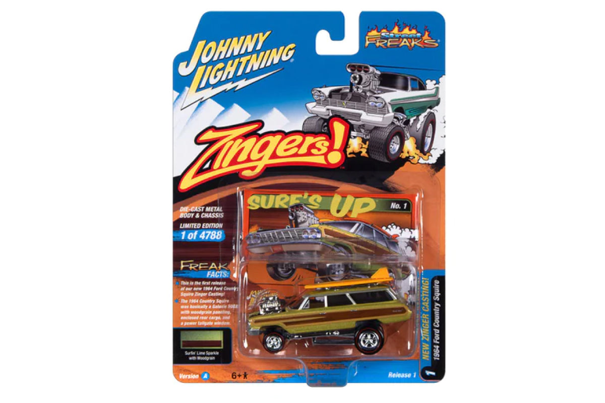 1964 Ford Country Squire / Zingers (Metallic Lime, Wood Paneling w/Surfboards)