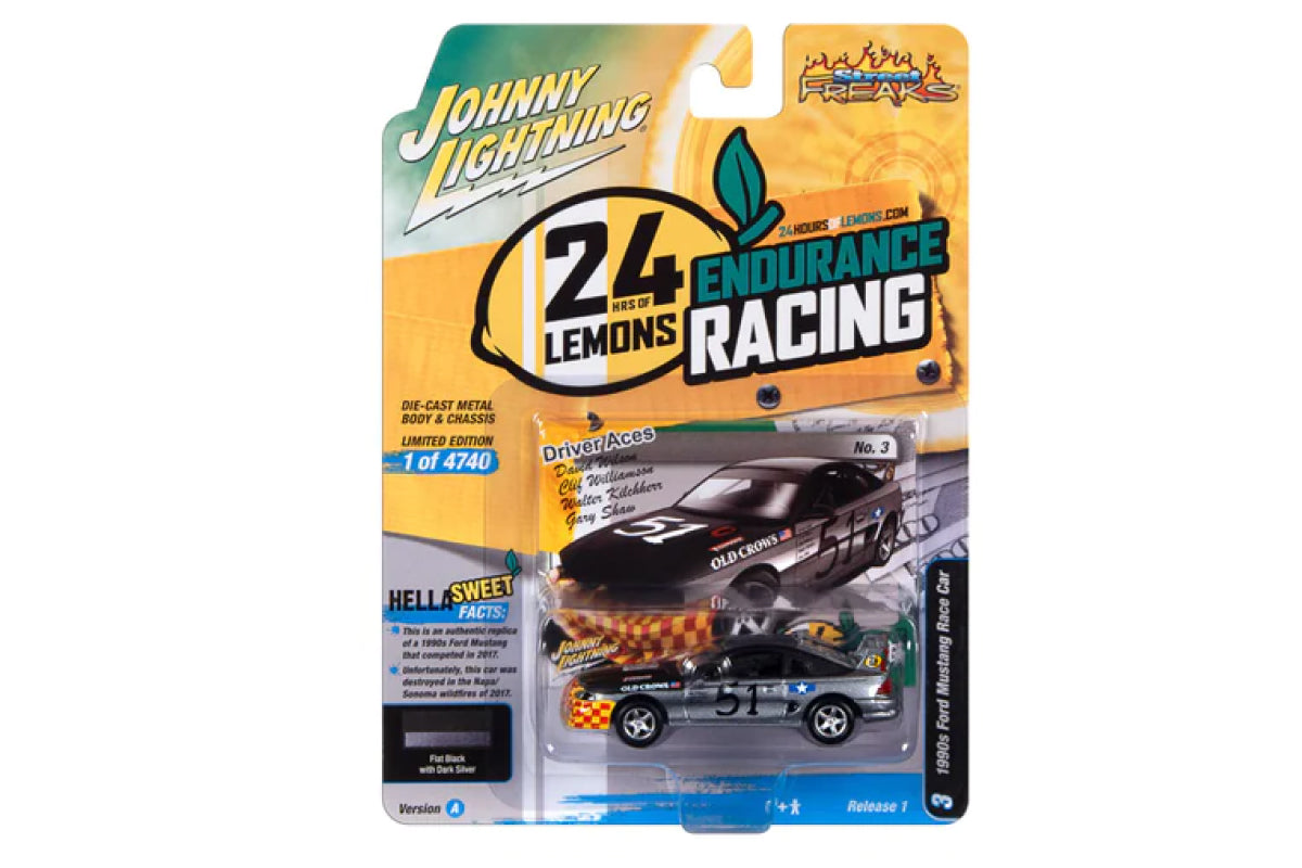 1990s Ford Mustang Race Car / 24hrs of LeMons (Flat Black/Dark Silver, Old Crows Graphics)